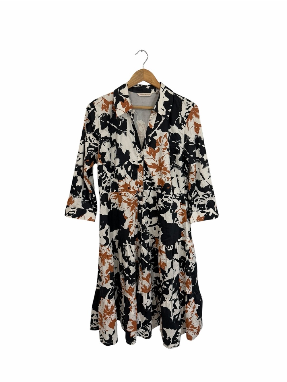 Soft Surroundings Moonglow Black White Tan Cotton Button Front Tea Midi Dress 14 - Picture 2 of 12